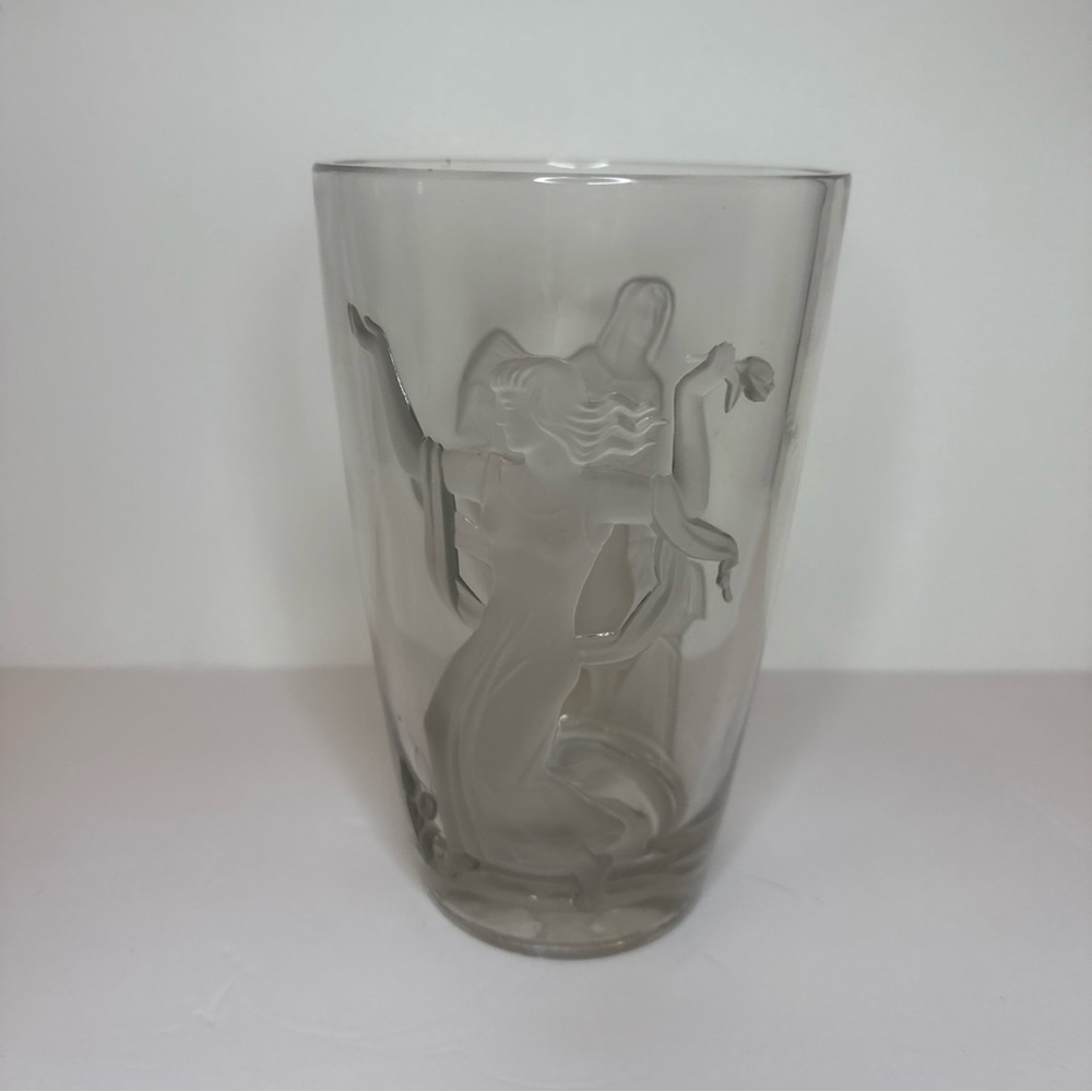 Vintage Verlys Crystal Glass Vase Raised Seasons SPRING Signed Carl Schmitz 1940